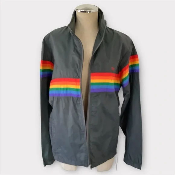 Vintage OP Windbreaker with Rainbow Stripes - Picture 1 of 6